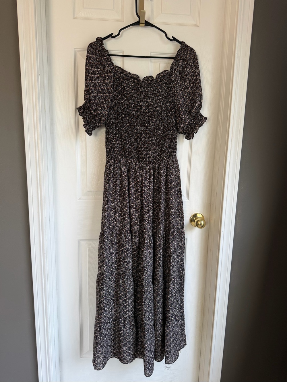 Max Studio Brown Floral Smocked Maxi Dress